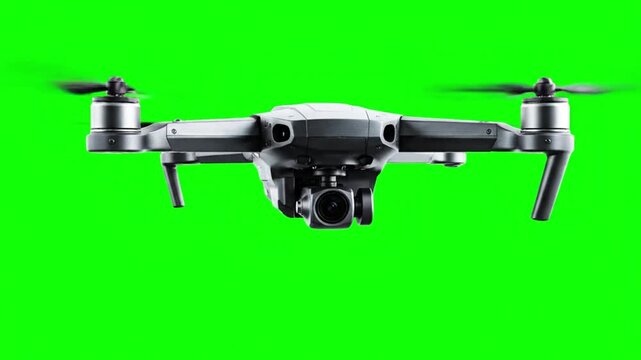 Drone aerial footage captures sleek modern drone flying against green screen