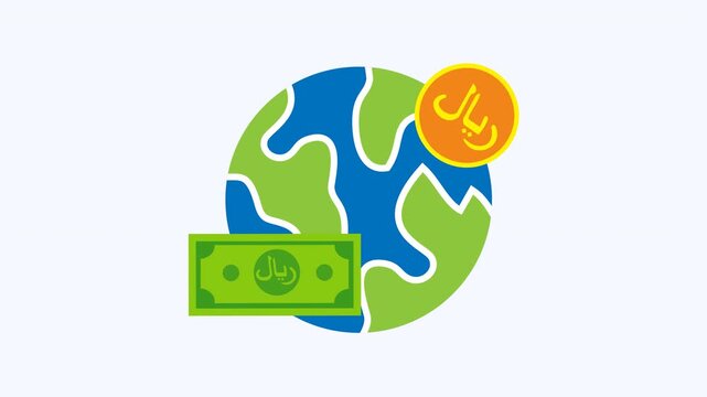 Earth money featuring the word riyal. Ideal for finance, currency exchange, international trade, middle eastern economy, banking, and financial concepts.