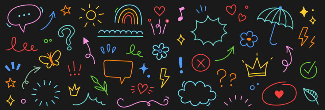 Icon cute background hand pattern drawn line flower kid element crayon. Background icon cute star child heart children cloud sketch summer cartoon school chalk text sticker paint play arrow sun color.