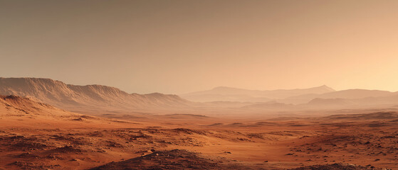 Naklejka premium Ultra Realistic Minimal Mars Landscape with Red Desert Terrain and Copy Space