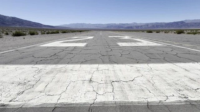 Cracked Asphalt Runway at Stovepipe Wells Airport Death Valley