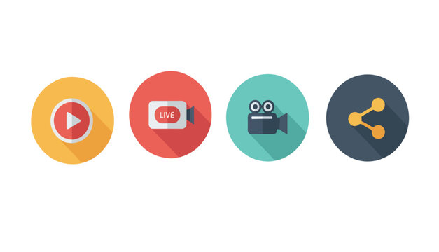 Social media icons in flat design style on white background for website header