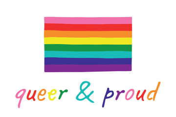 Fototapeta premium Colorful Gay pride flag Happy pride day LGBTQ community Pride Month Vector hand drawn doodle for posters, stickers, logo, cards