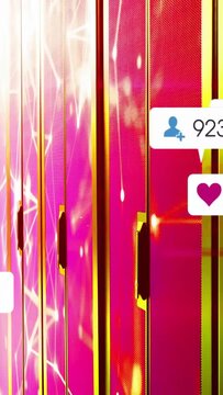 Vertical video: Lines making alerts popping glossy panels icons moving counts updating showing data