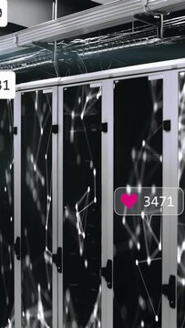 Vertical video: Server racks showing node map, icon bubbles popping as events rising to map counts