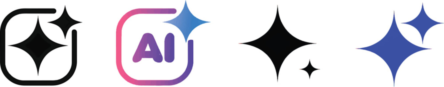 Generative AI logo icon with sparkle star with square button. concept of Artificial intelligence and Machine learning for app and web.