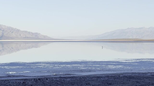 Telephoto &mdash; Tiny Figures at the Edge of Lake Manly Death Valley