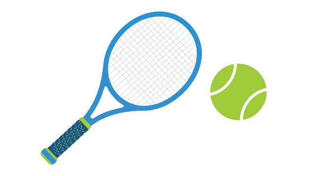 A brightly colored tennis racket and ball illustration on a white background