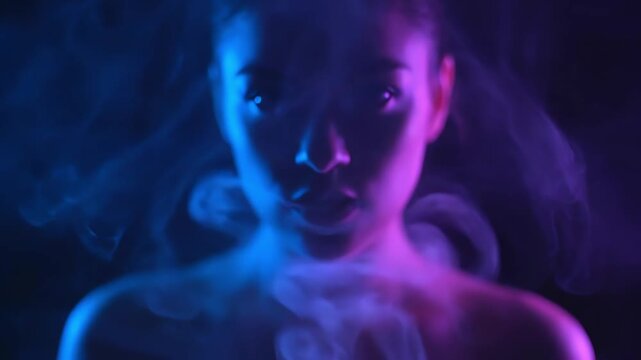 Woman Face Smoke Blue Purple.