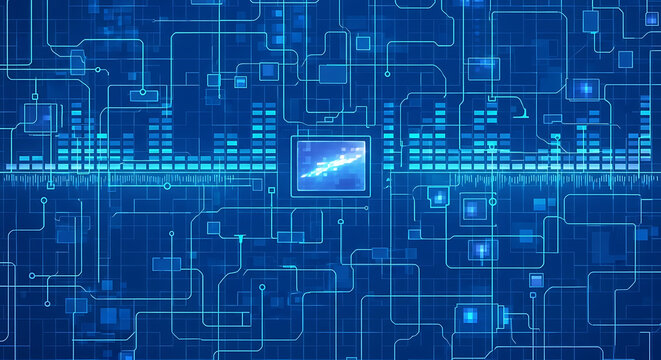 Abstract Blue Digital LED Screen Panel with Electronic Grid Pattern for OLED LCD TV Background, High Tech Display Texture for Computer Monitor or Nightclub Visual Graphic Element