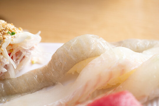 Different types of sushi on a plate