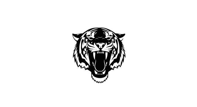 A modern business logo featuring a black silhouette vector of a fierce tiger's head with a minimal flame logo and fire symbol, symbolizing power and energy in a d2 154 graphic design.