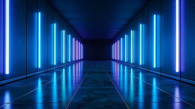 neon lit corridor with glowing lights