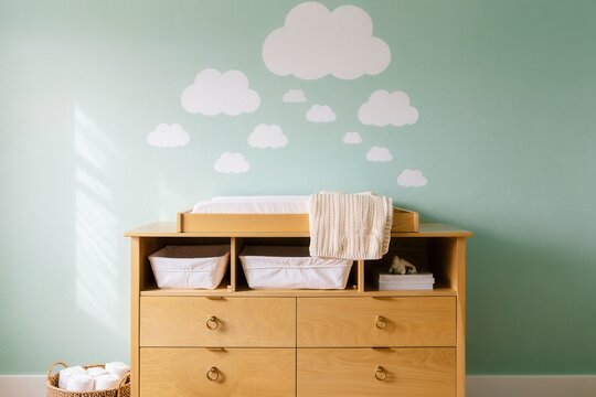 Nursery Changing Station with Cloud Wall Decals