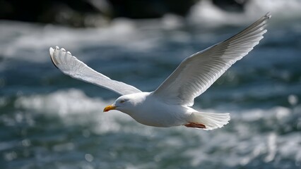 Naklejka premium Seagull Flying Over Water