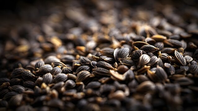 Close-up of Niger Seeds Pile - Organic Bird Food Texture Background