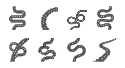 Obraz premium Collection of winding road segments in a minimalist graphic style