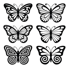 Fototapeta premium Butterfly Vector Illustrations Set Black Silhouette Designs