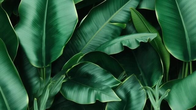 Dreamy tropical landscape with rainforest. Video with greenery and copy space for your text. Bali style template for your design, exotic video with green palm leaves and atmospheric sunlight rays.
