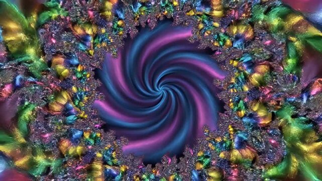 Abstract fractal art in iridescent colors with swirling patterns and textured details