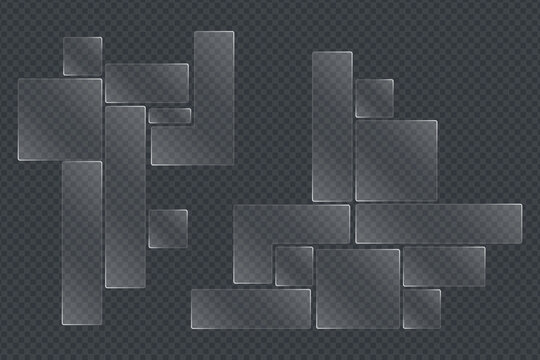 Frosted Glass Bento Box UI Elements with Realistic Transparency and Glossy Borders on Checkered Background