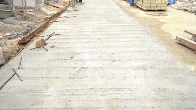 Low angle view of concrete beams and ceiling at construction site