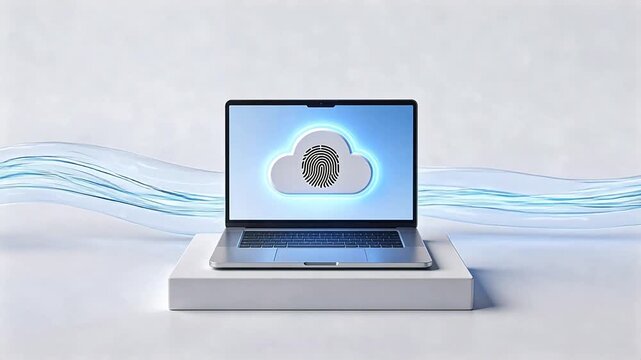 Laptop with cloud fingerprint icon