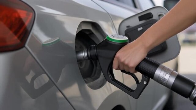 A car is being refueled at a gas station