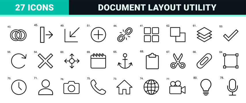 Professional Typography Editor and Document Formatting Interface Icon Set in Minimalist Monoline Geometric Line Art Style