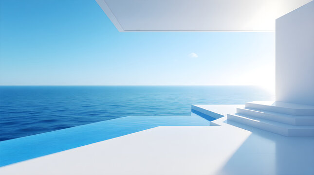 Infinity pool overlooking blue ocean and sky