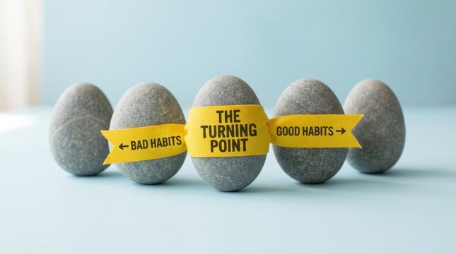 Stones symbolizing the turning point from bad habits to good habits in a studio setting