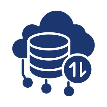 Blue cloud database icon with 1 terabyte isolated on transparent background