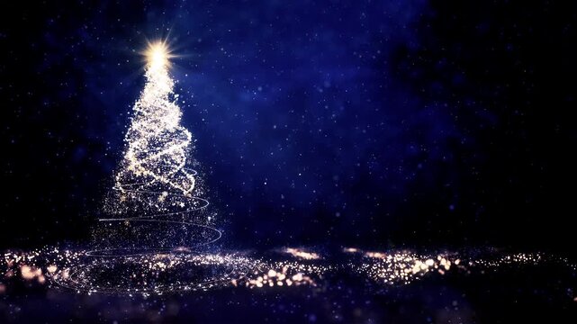 Particles Forming Christmas Tree 4K Animation with Ethereal Glow and Motion