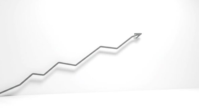 A zigzag metal line ascends sharply upwards on a white wall surface.