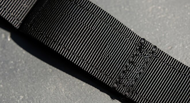 A black nylon webbing strap with a ribbed texture