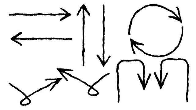 Hand-drawn marker Arrows animation in 4k, wiggly hand-drawn chalk doodle Arrows animation, Rough hand drawn arrows loop animation.
