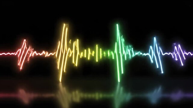 Audio Equalizer Vibrant Neon Sound Waves Reflecting on Dark Surface