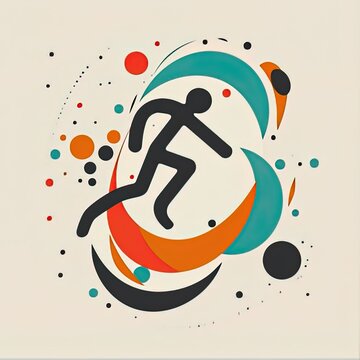 a black stick figure running, surrounded by vibrant