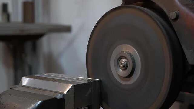Grinding wheel creating arc of sparks on metal