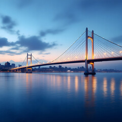 Obraz premium Suspension bridge over water at dusk
