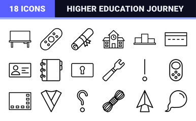 Fototapeta premium Academic Success and Higher Education Minimalist Monoline Outline Icon Set for University Graduation and Student Learning Content.