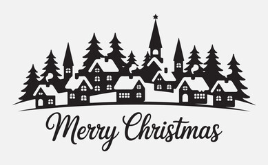 Fototapeta premium Merry christmas village scene with snowy houses and trees