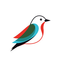 Fototapeta premium Stylized Bird Illustration with Red, Green, and Blue Accents on White Background