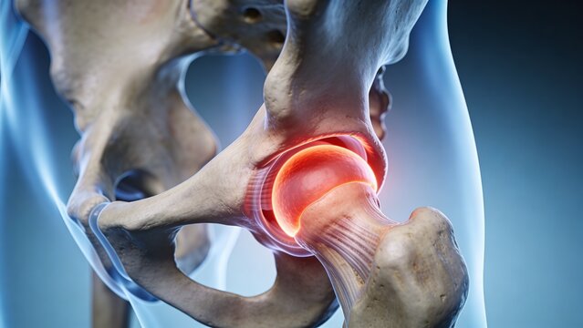 Human Hip Joint Pain and Inflammation 3D Medical Illustration
