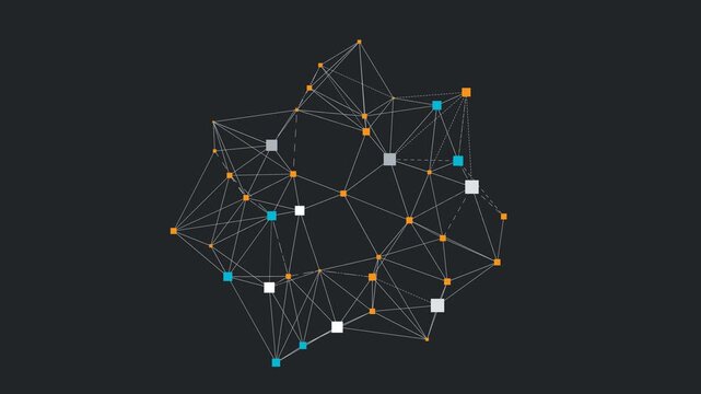 cube nodes connecting in a secure chain. Representing decentralization, bitcoin, and blockchain smart contract technology.