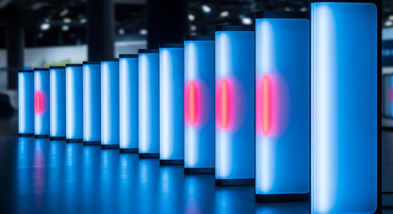 Fototapeta premium Blue Server Racks with Red Lights in Data Center