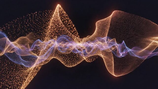 Organic evolving particle network with glowing light fluid dimensional motion background with deep perspective and futuristic atmospheric flowing energy