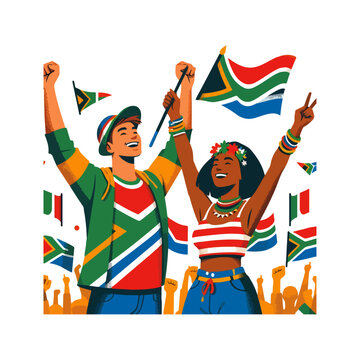 South Africa Freedom Day Celebration Flat Illustration with Two People Raising Hands
