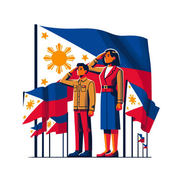 Minimal Flat Illustration of Araw ng Kagitingan with Saluting People
