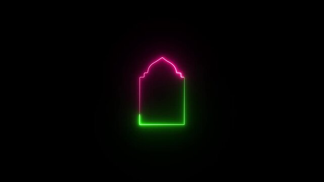 Neon line islamic shape of door, frames animation, arabian muslim design for Ramadan Kareem.